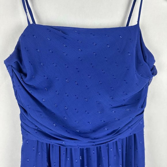 DB Studio David's Bridal Dress Size 2 Straight Neck Clip Dot A-Line Cobalt Blue - Picture 3 of 15